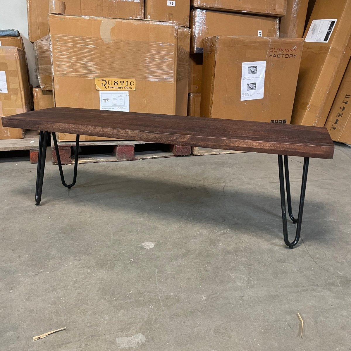 55 inch Ashlynn mango wood bench with hair pin legs - Rustic Furniture Outlet