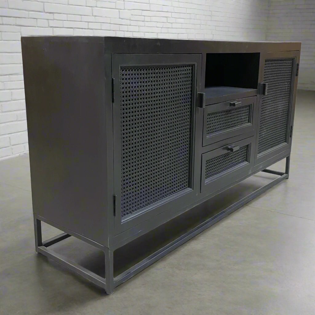 57 inch Nocture Mango wood and Cane TV Stand - Rustic Furniture Outlet