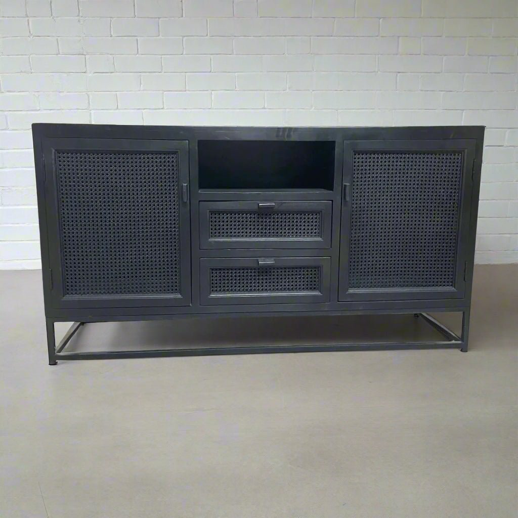 57 inch Nocture Mango wood and Cane TV Stand - Rustic Furniture Outlet