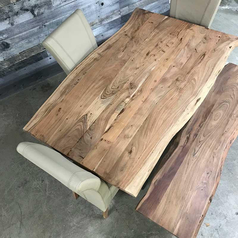 71 inch Yosemite live edge acacia wood dining table with U legs - Rustic Furniture Outlet