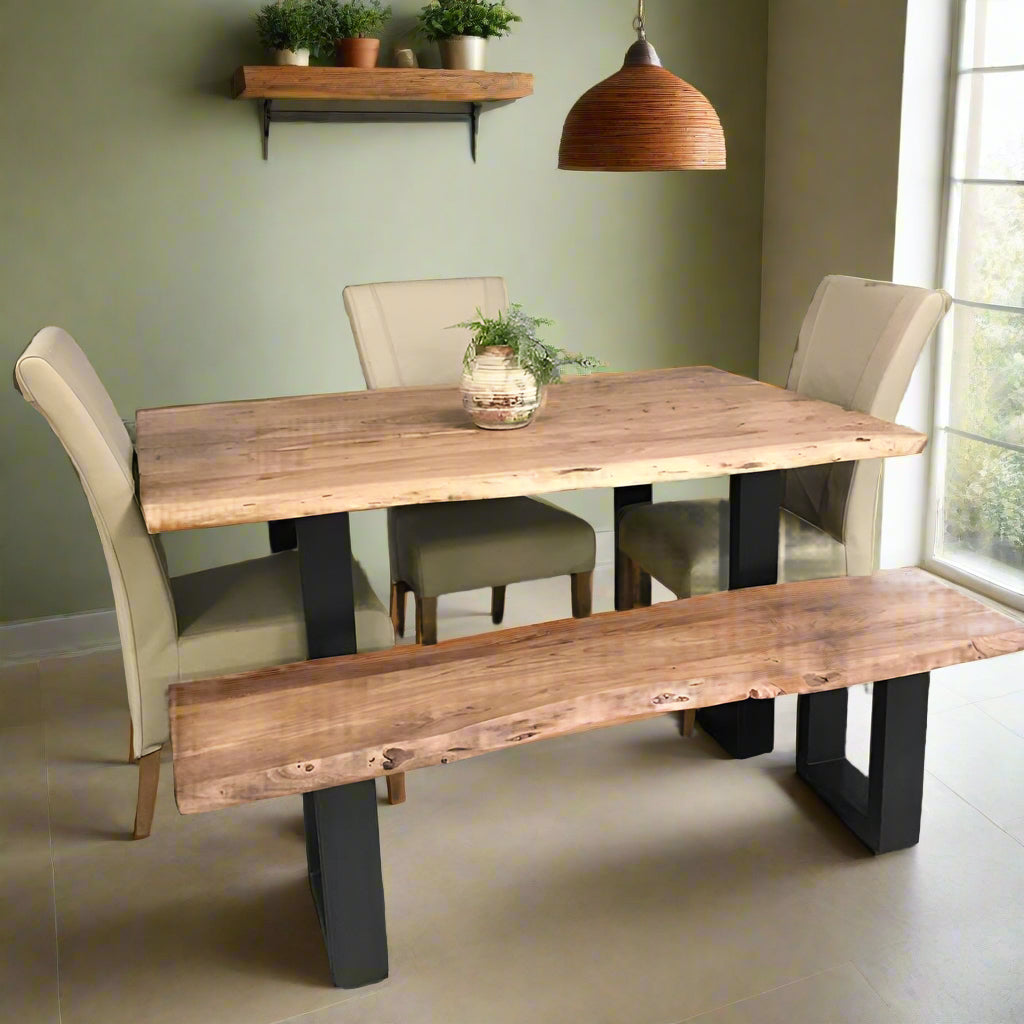 71 inch Yosemite live edge acacia wood dining table with U legs - Rustic Furniture Outlet