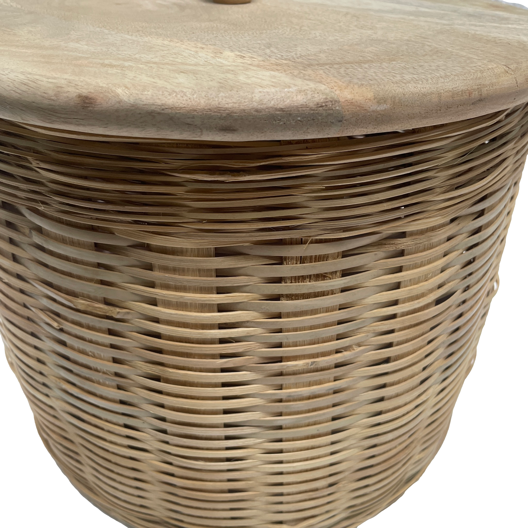 Panier moyen en rotin avec couvercle en bois de manguier