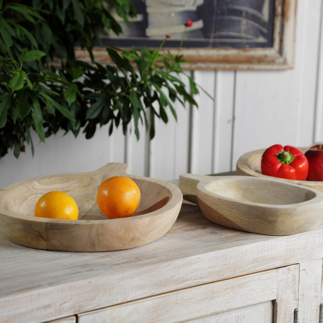 Beta Set of 3 Natural Finish Mango wood Trays with handles