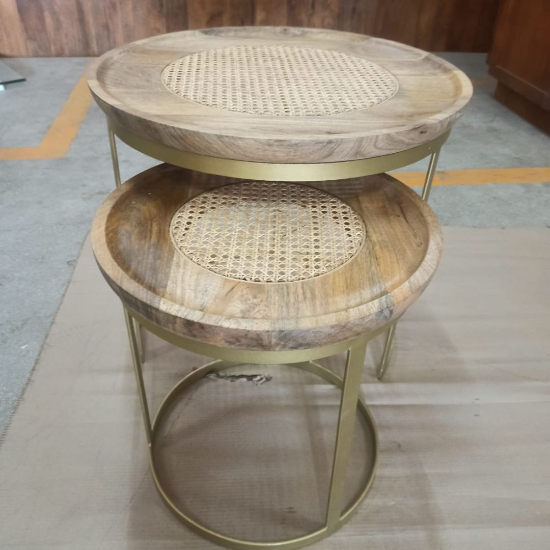 Sigma Nesting Mango Wood Rattan coffee tables