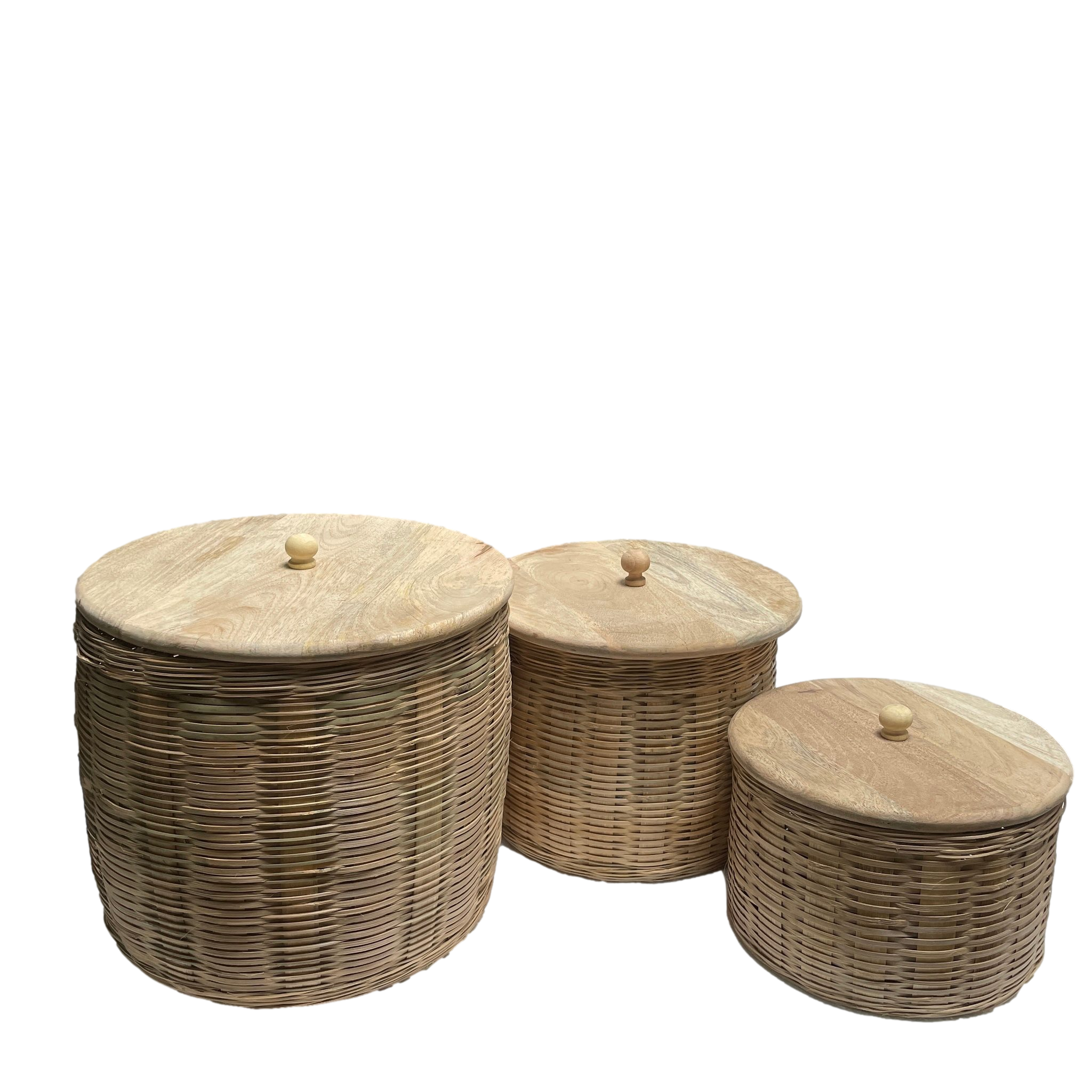 Large Rattan Basket wtih Mango Wood Lid