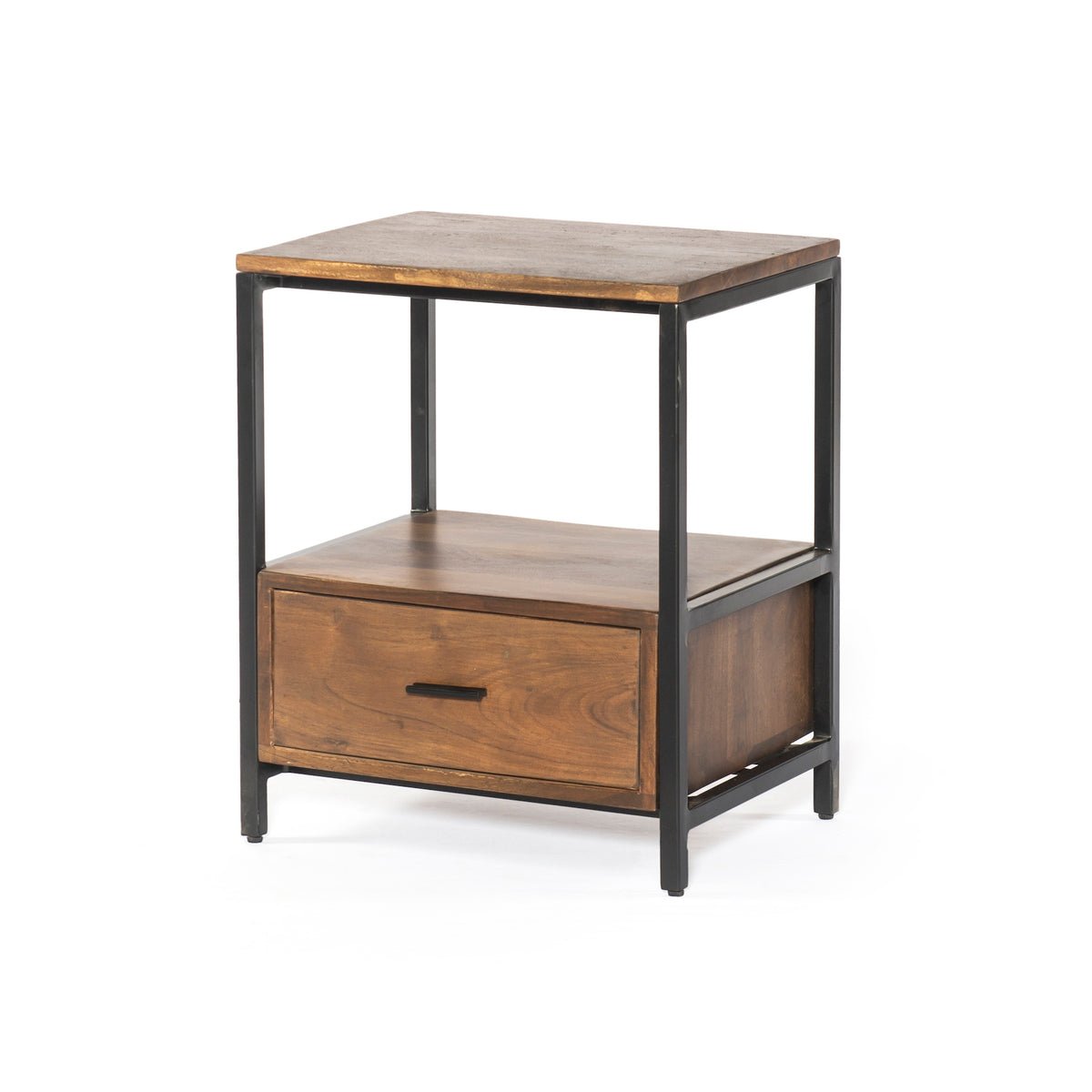 BASIC - Acacia wood night table with 1 drawer - Rustic Furniture Outlet