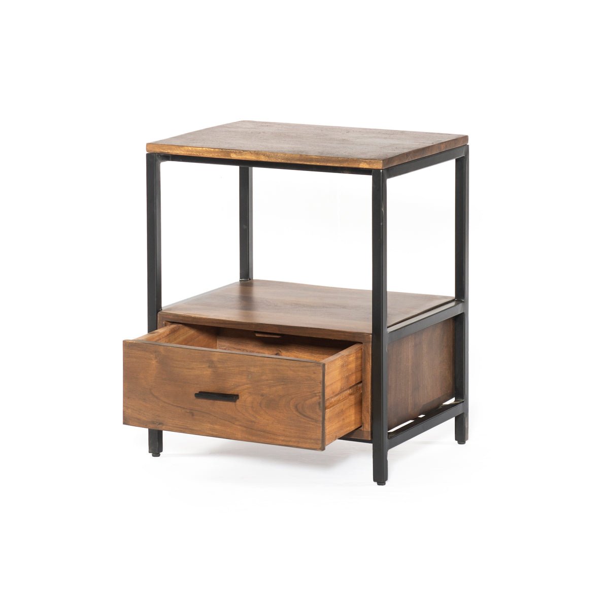 BASIC - Acacia wood night table with 1 drawer - Rustic Furniture Outlet