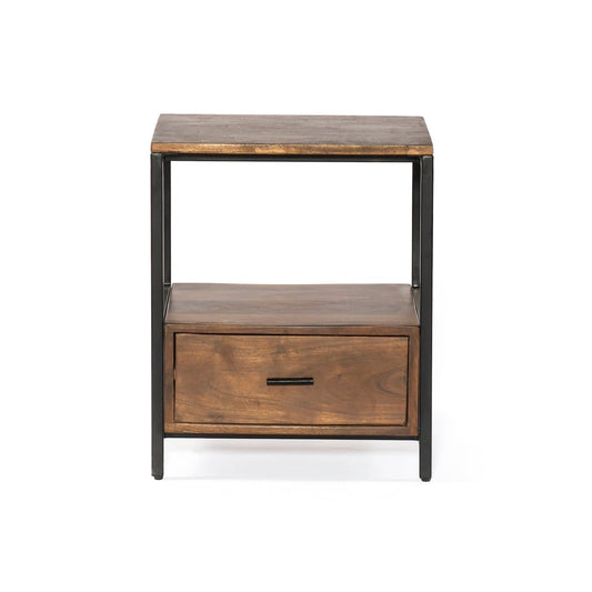 BASIC - Acacia wood night table with 1 drawer - Rustic Furniture Outlet
