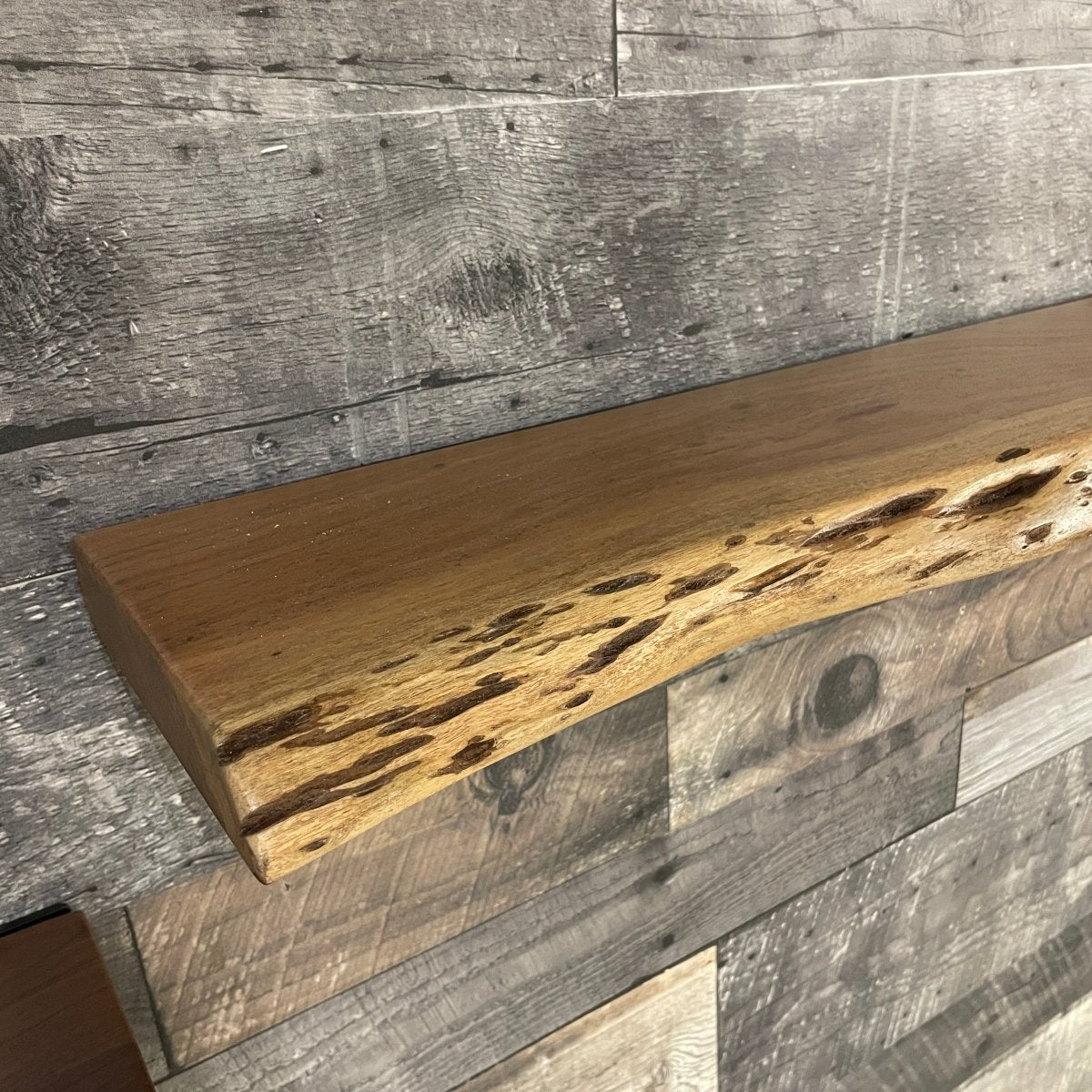 Live edge acacia wood accent shelf - Rustic Furniture Outlet
