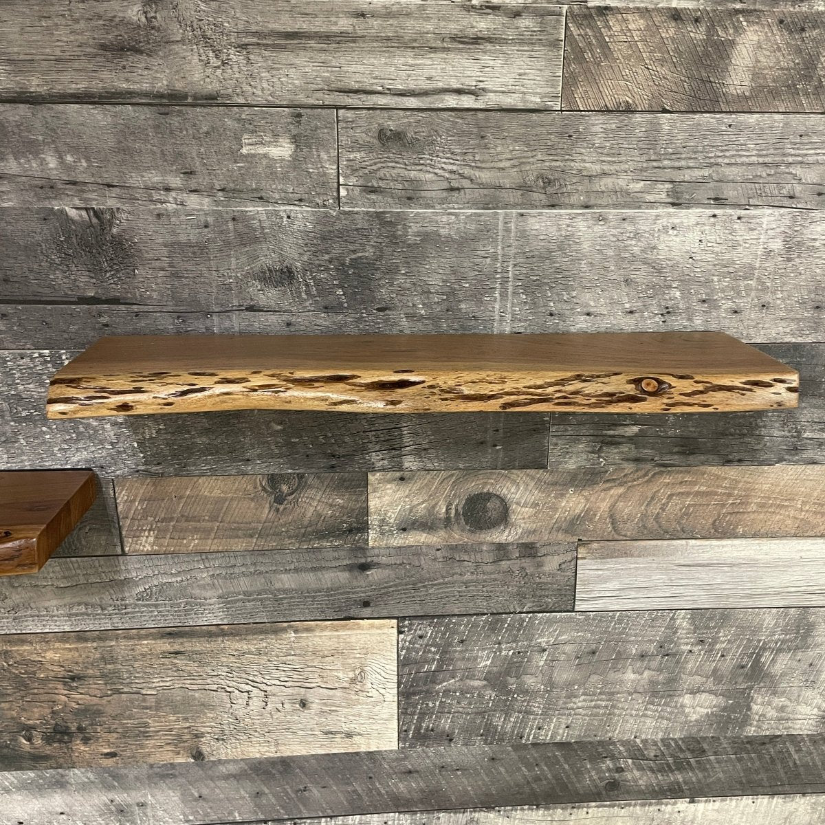 Live edge acacia wood accent shelf - Rustic Furniture Outlet