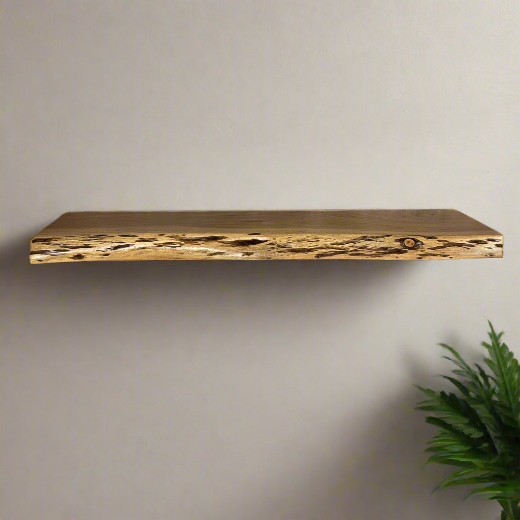 Live edge acacia wood accent shelf - Rustic Furniture Outlet