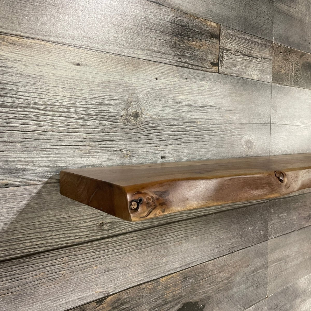 Live edge acacia wood accent shelf - Rustic Furniture Outlet