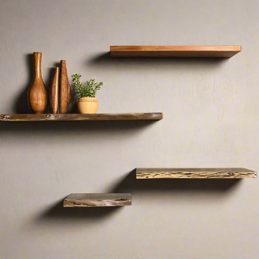 Live edge acacia wood accent shelf - Rustic Furniture Outlet