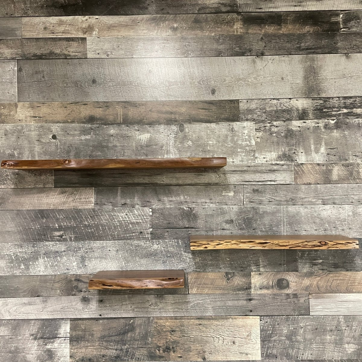 Live edge acacia wood accent shelf - Rustic Furniture Outlet