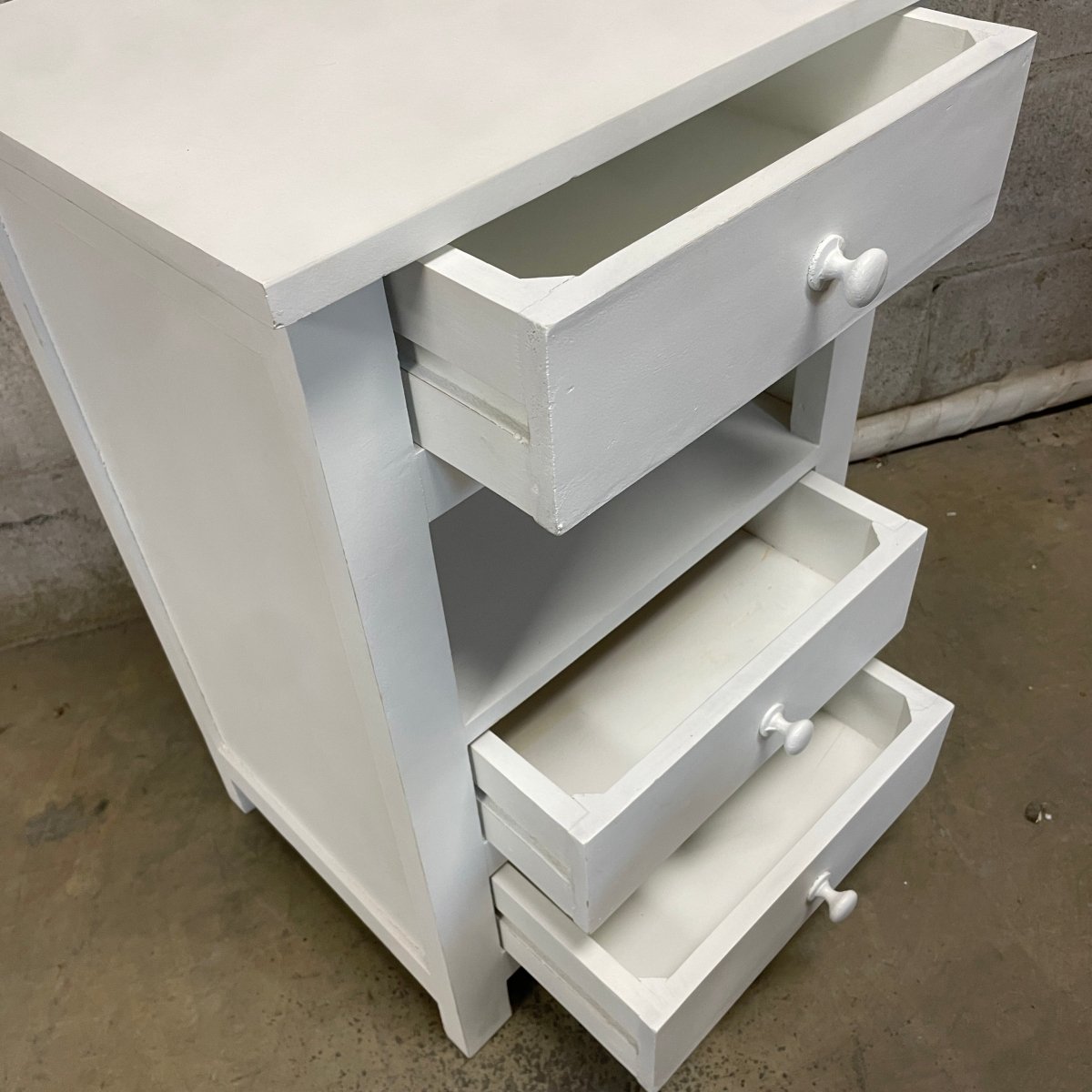 Lunenburg Distressed white 3 drawer accent table - Rustic Furniture Outlet