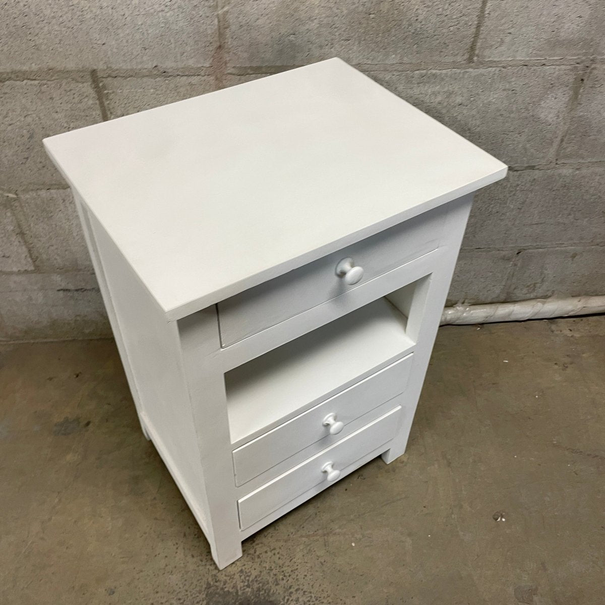Lunenburg Distressed white 3 drawer accent table - Rustic Furniture Outlet