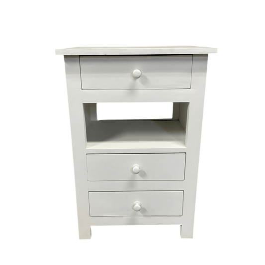 Lunenburg Distressed white 3 drawer accent table - Rustic Furniture Outlet