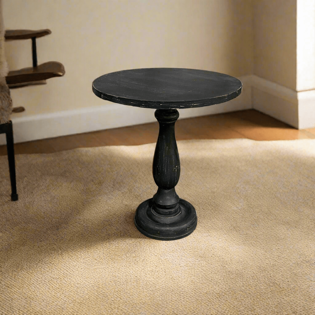 Pedestal black end table - Rustic Furniture Outlet