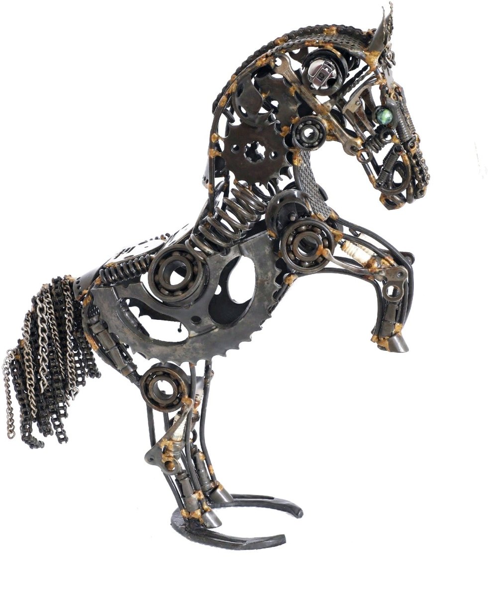 Small Rearing horse scrap metal sculpture - Rustic Furniture Outlet