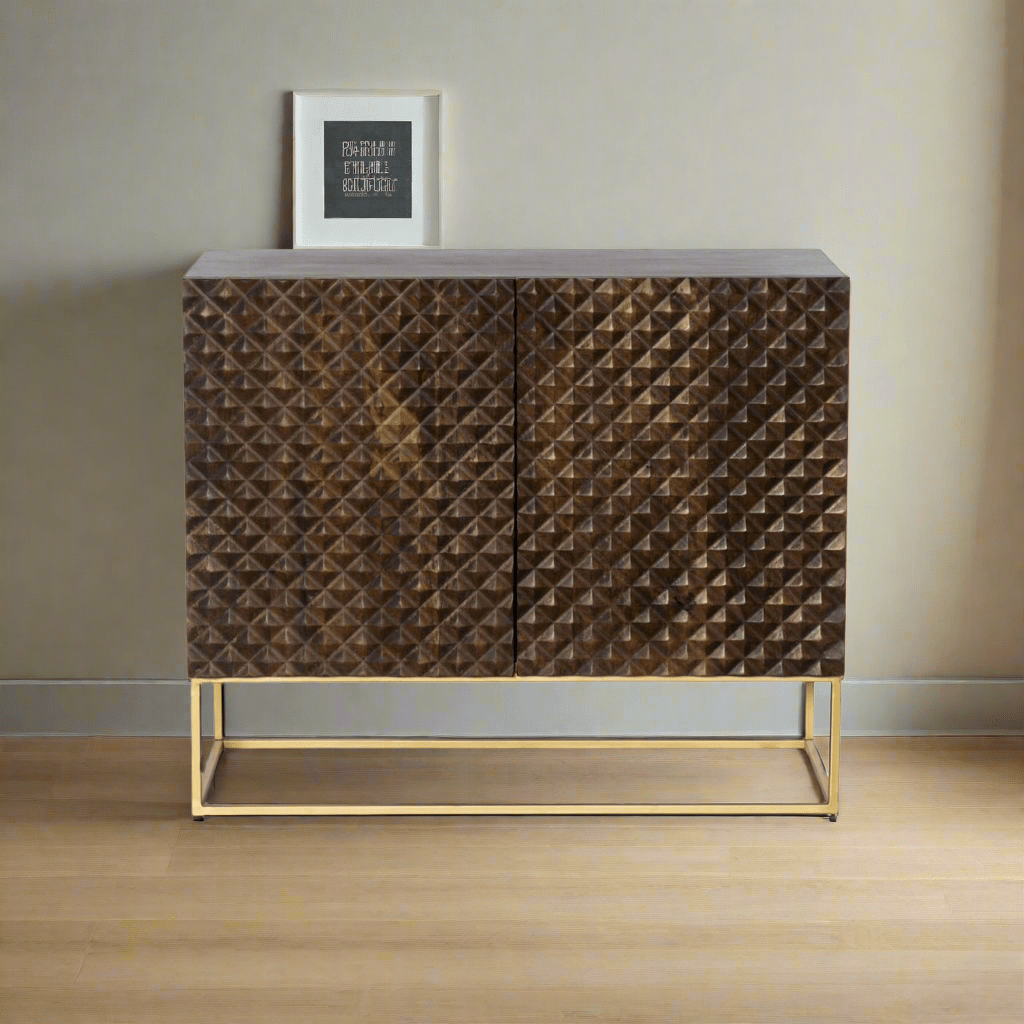 TRIANGLE - 2 doors pyramid pattern mango wood sideboard - Rustic Furniture Outlet