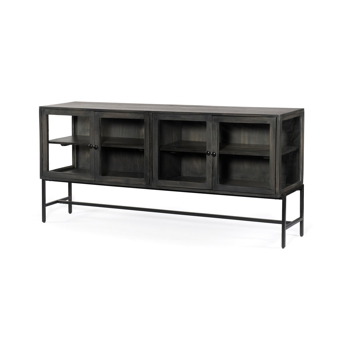 ZEN - 4 glass doors, mango wood sideboard - Rustic Furniture Outlet