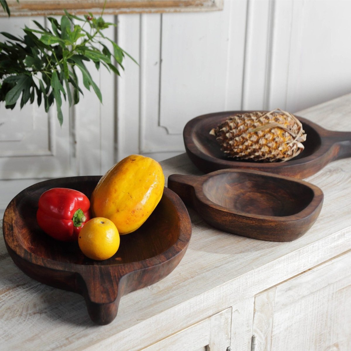 Set of Handcrafted Mango Wood Tray/Bowls Rustic Furniture Outlet