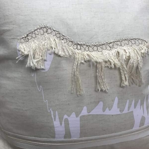 Animal embroidered cotton throw pillow 18 x 18 - Rustic Furniture Outlet