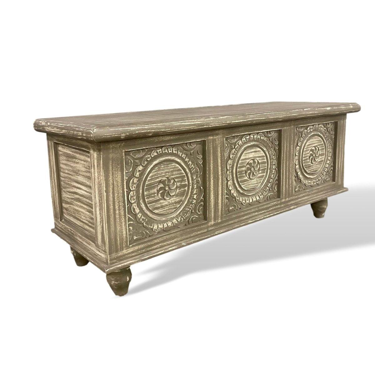 Aria Carved Flower Panel Trunk - Rustic Furniture Outlet
