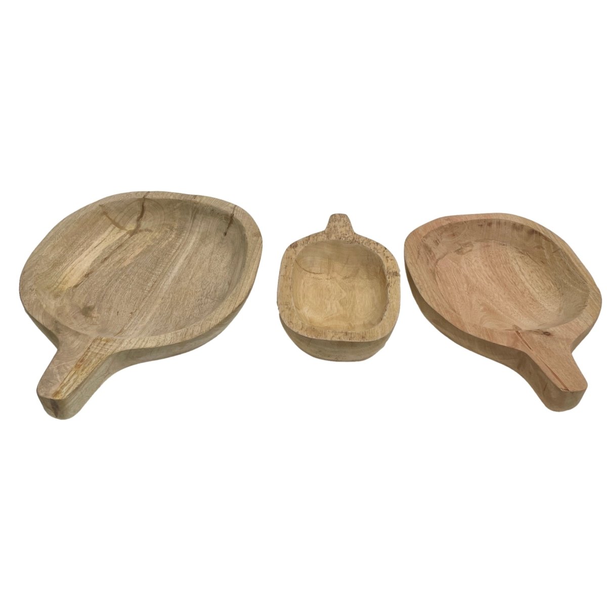 Beta Set of 3 Natural Finish Mango wood Trays with handles - Rustic Furniture Outlet