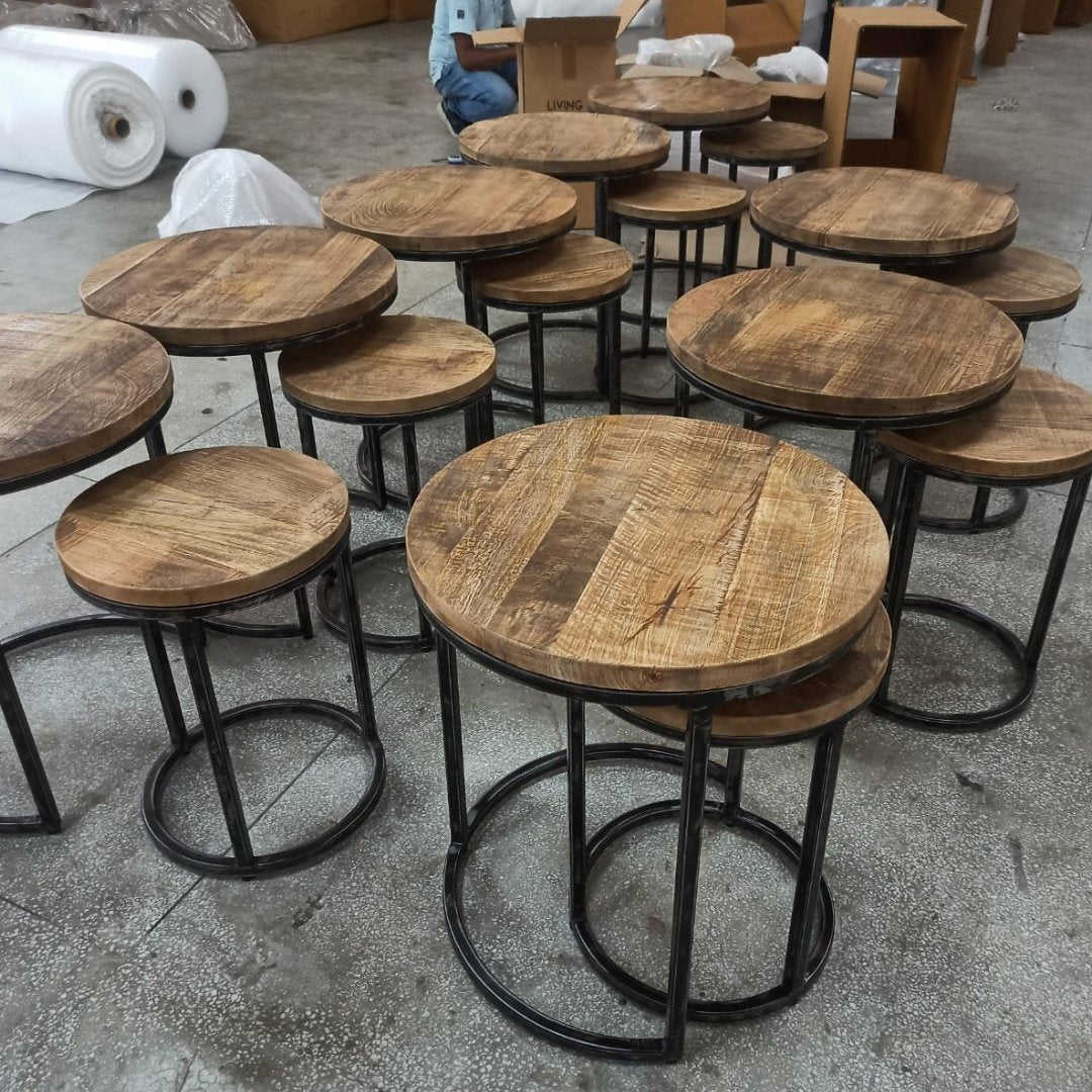 Ensemble rond Dachi de deux tables gigognes - Rustic Furniture Outlet