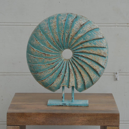 Distressed Blue Seashell on Stand - Rustic Furniture Outlet
