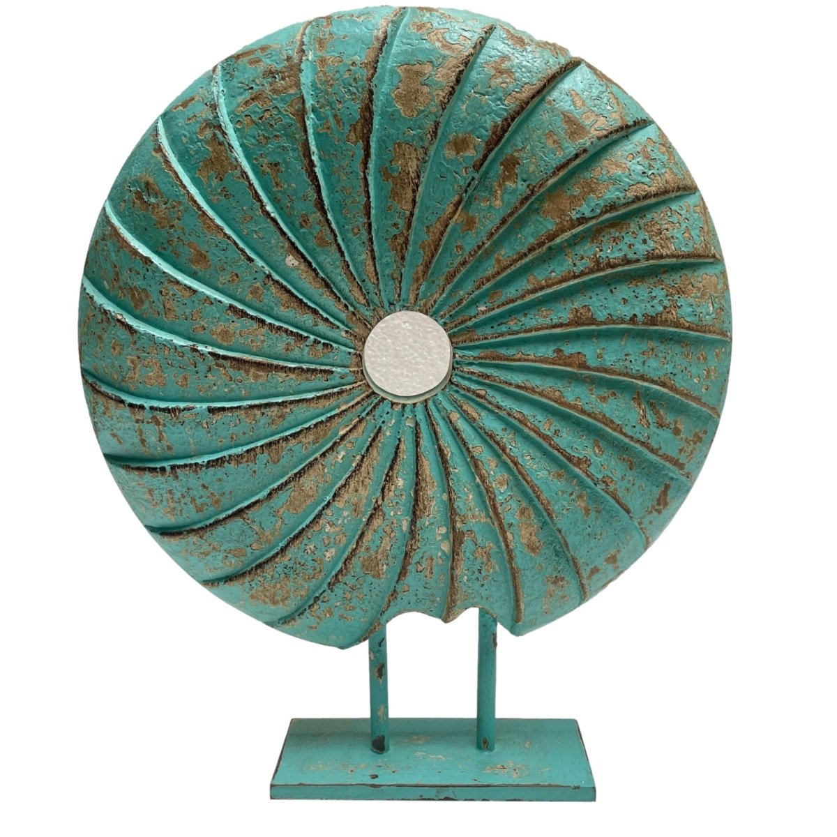 Distressed Blue Seashell on Stand - Rustic Furniture Outlet