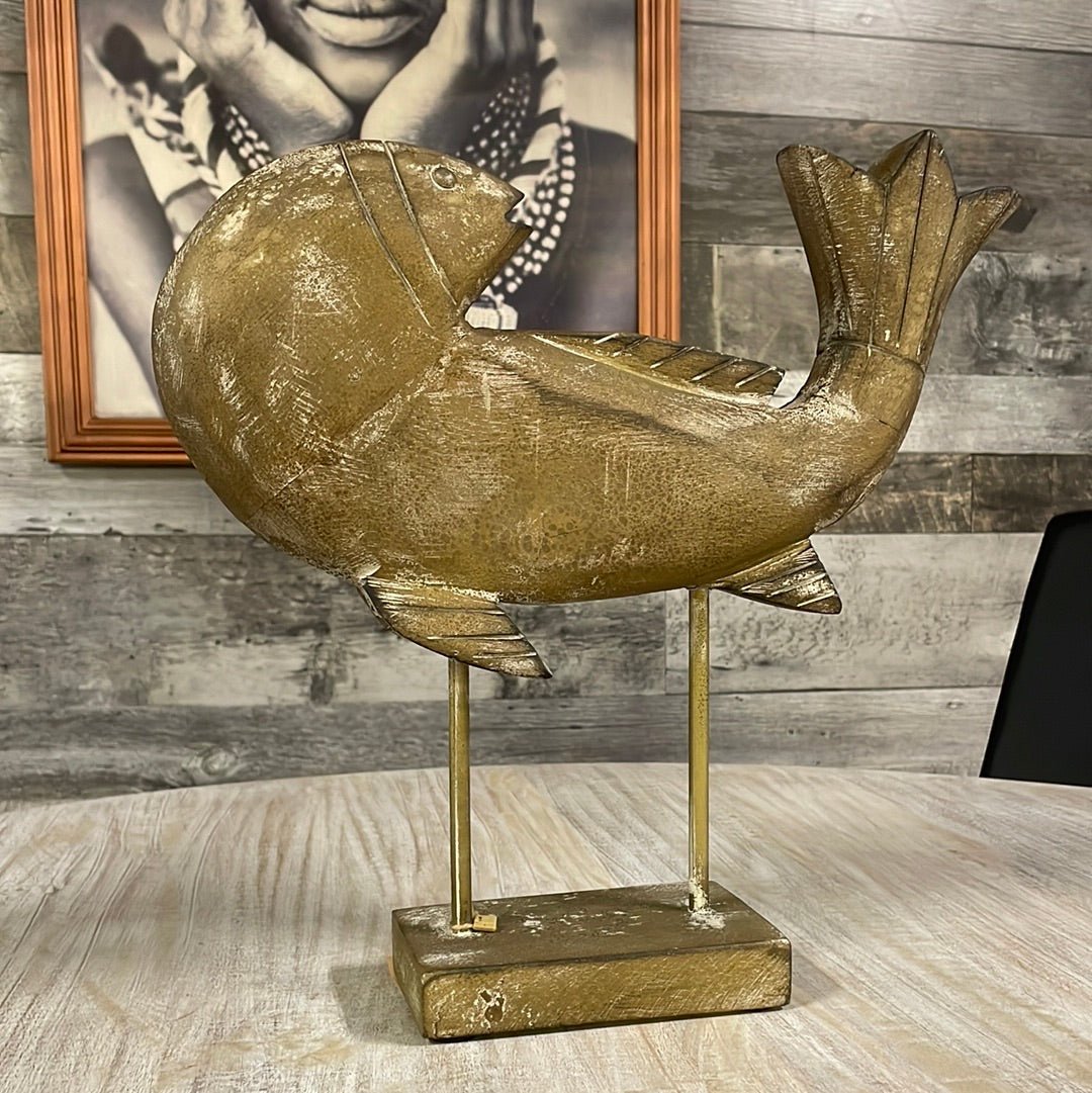 Distressed White Sea creature on Stand - Rustic Furniture Outlet