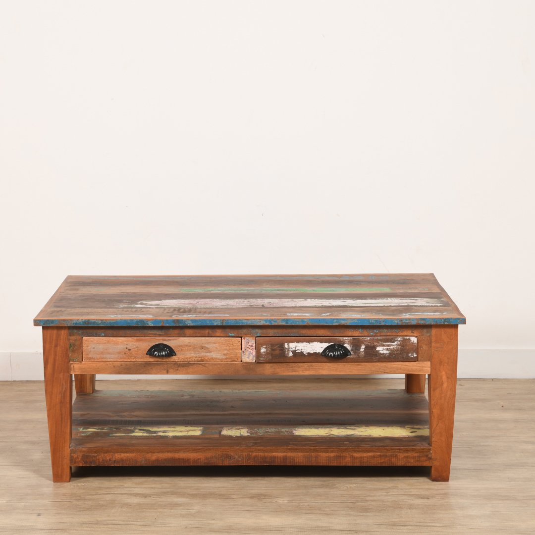 Table basse en bois écologique avec tiroirs - Rustic Furniture Outlet