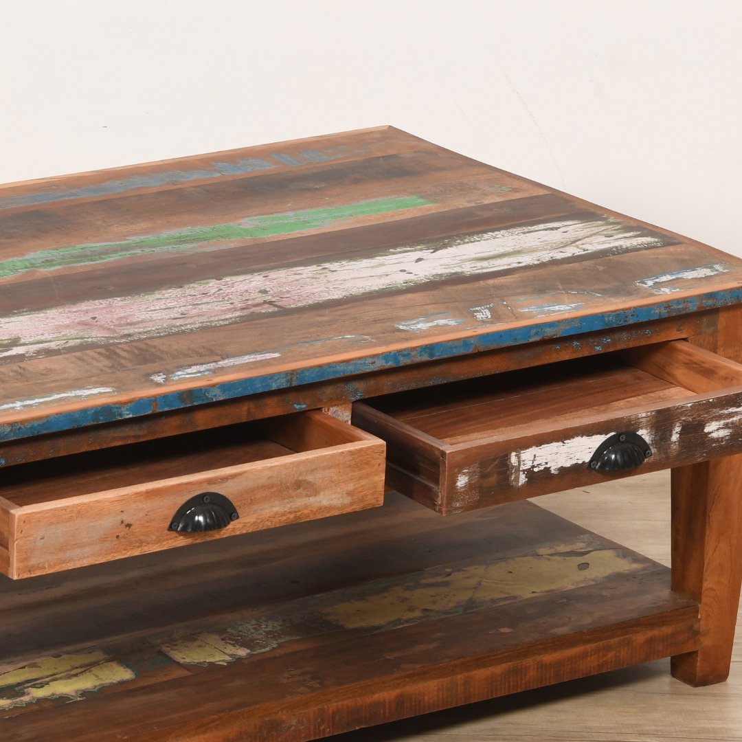 Eco-friendly wood coffee table with drawers - Rustic Furniture Outlet