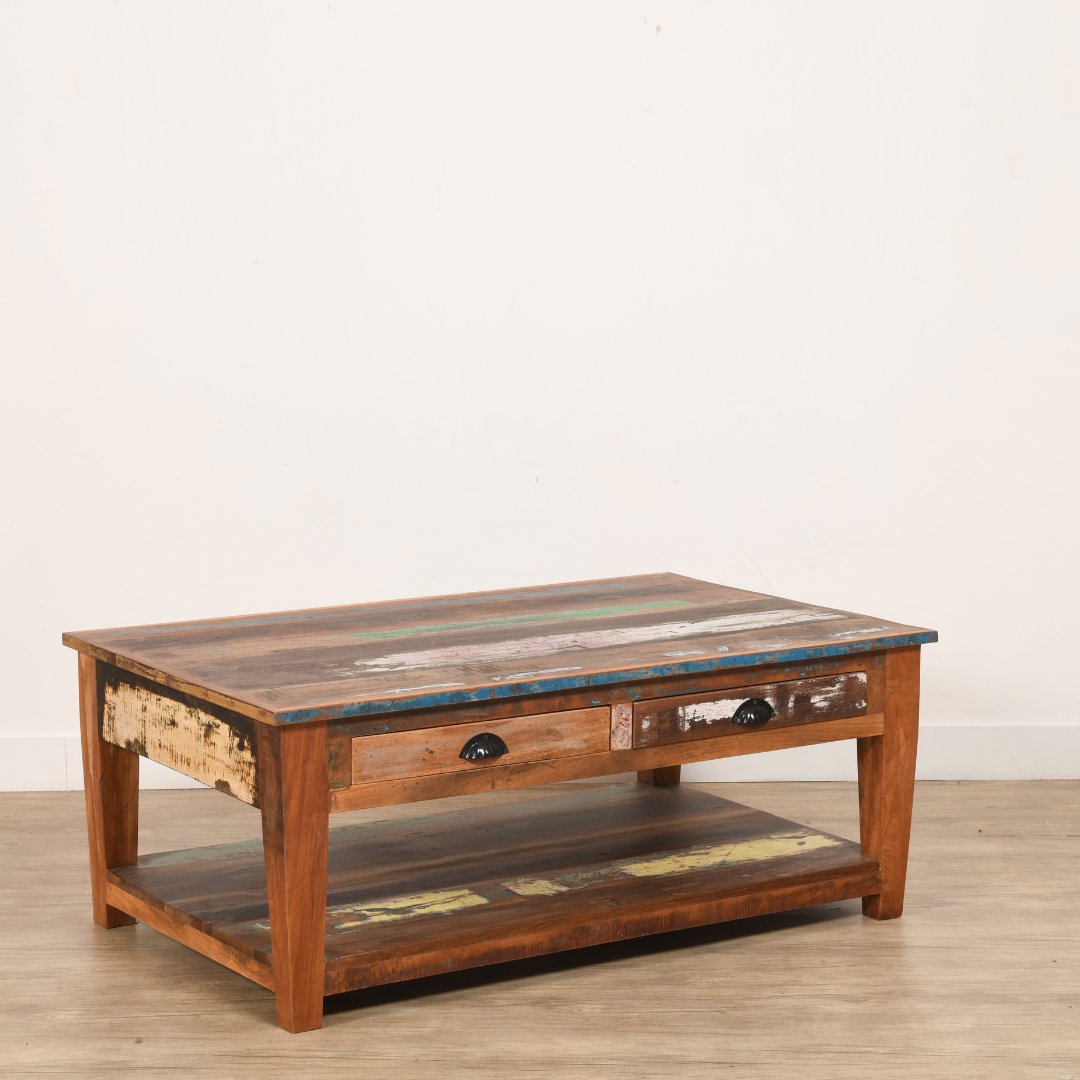 Eco-friendly wood coffee table with drawers - Rustic Furniture Outlet