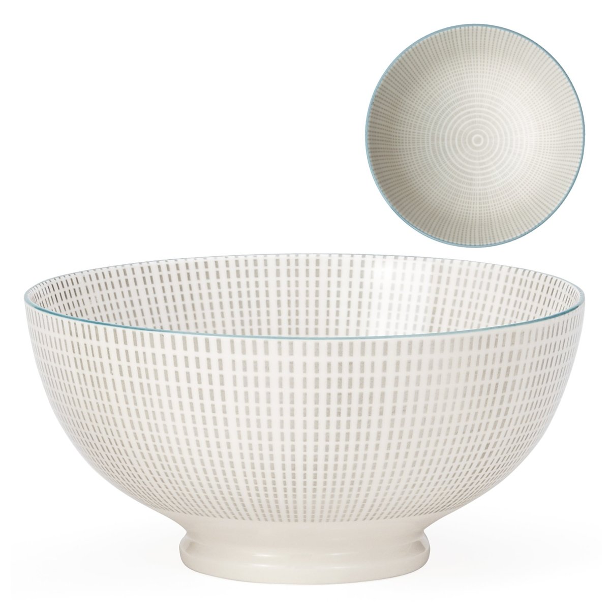 Grey with Blue Trim kiri Porcelain 8 inch Diameter Bowl - Rustic Furniture Outlet