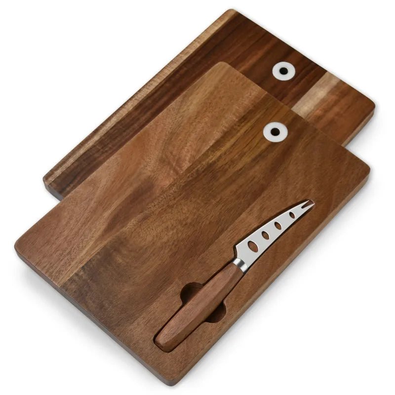 Hanging Acacia Wood Cheese or Charcuterie Board and Knife Set - Rustic Furniture Outlet