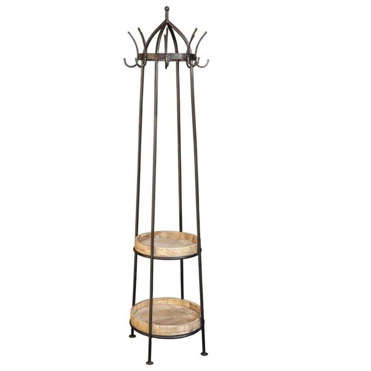 Industrial Iron and Wood Coat Hanger with shelves - Rustic Furniture Outlet
