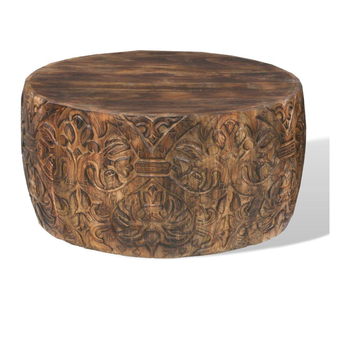 Jungle Mango Wood Drum Coffee Table - Rustic Furniture Outlet