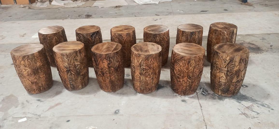 Table d'appoint tambour en bois de manguier Jungle - Rustic Furniture Outlet