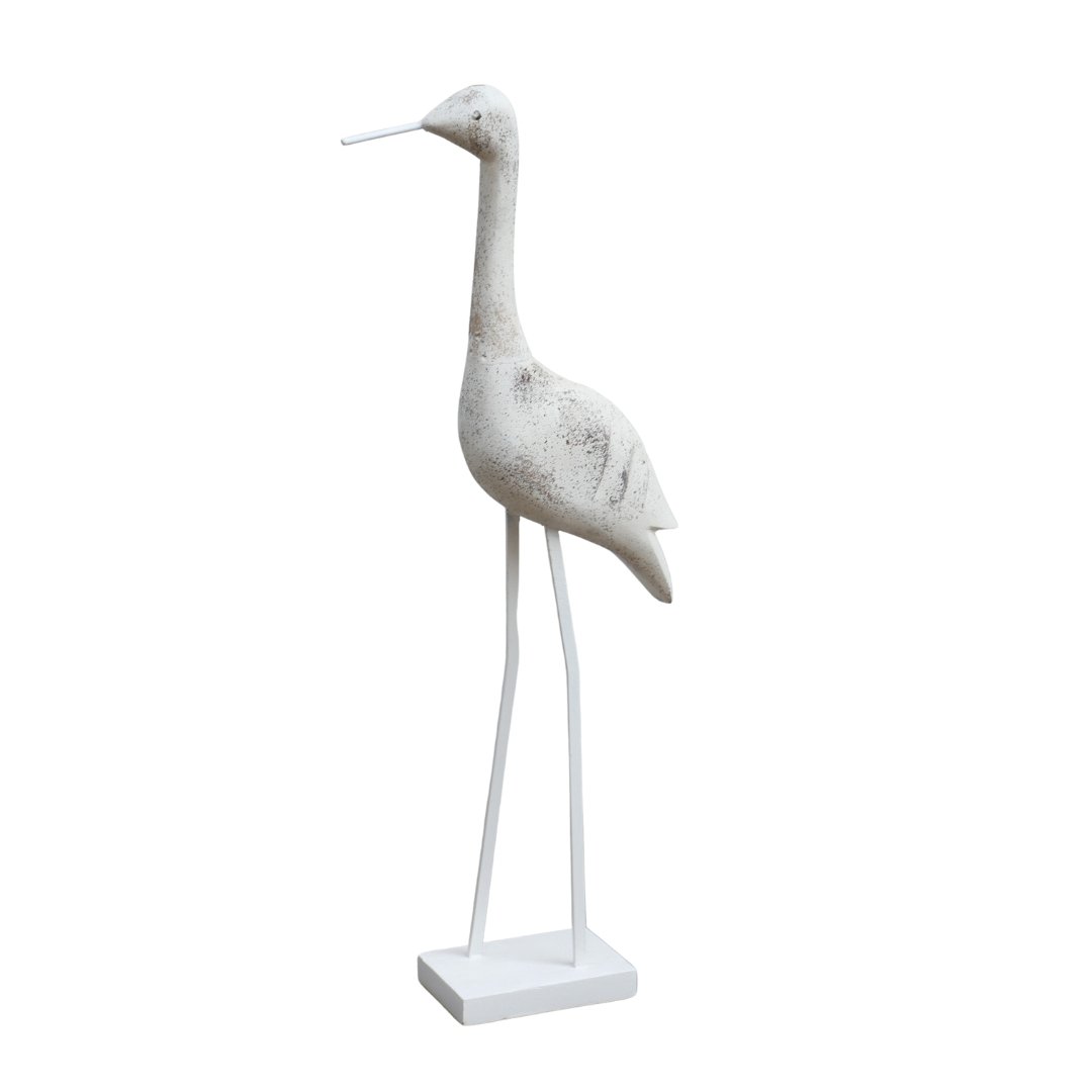 Large standing Whitewash carved mango wood bird - Rustic Furniture Outlet