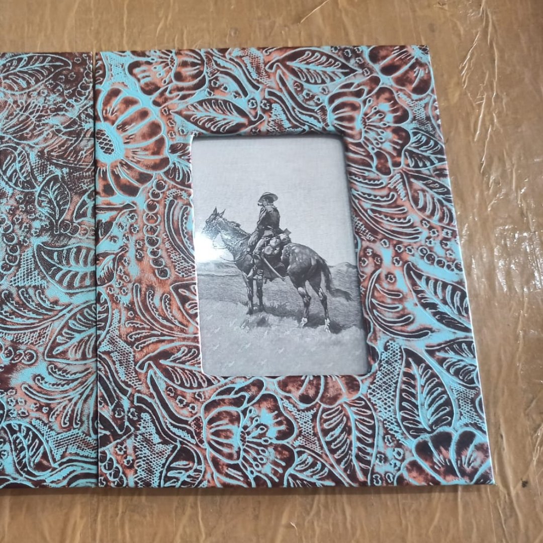 Leather tooled leather Pogo Picture frame - Rustic Furniture Outlet