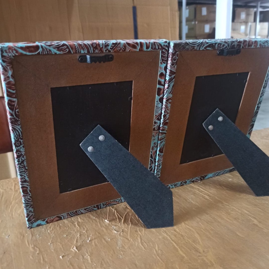 Leather tooled leather Pogo Picture frame - Rustic Furniture Outlet