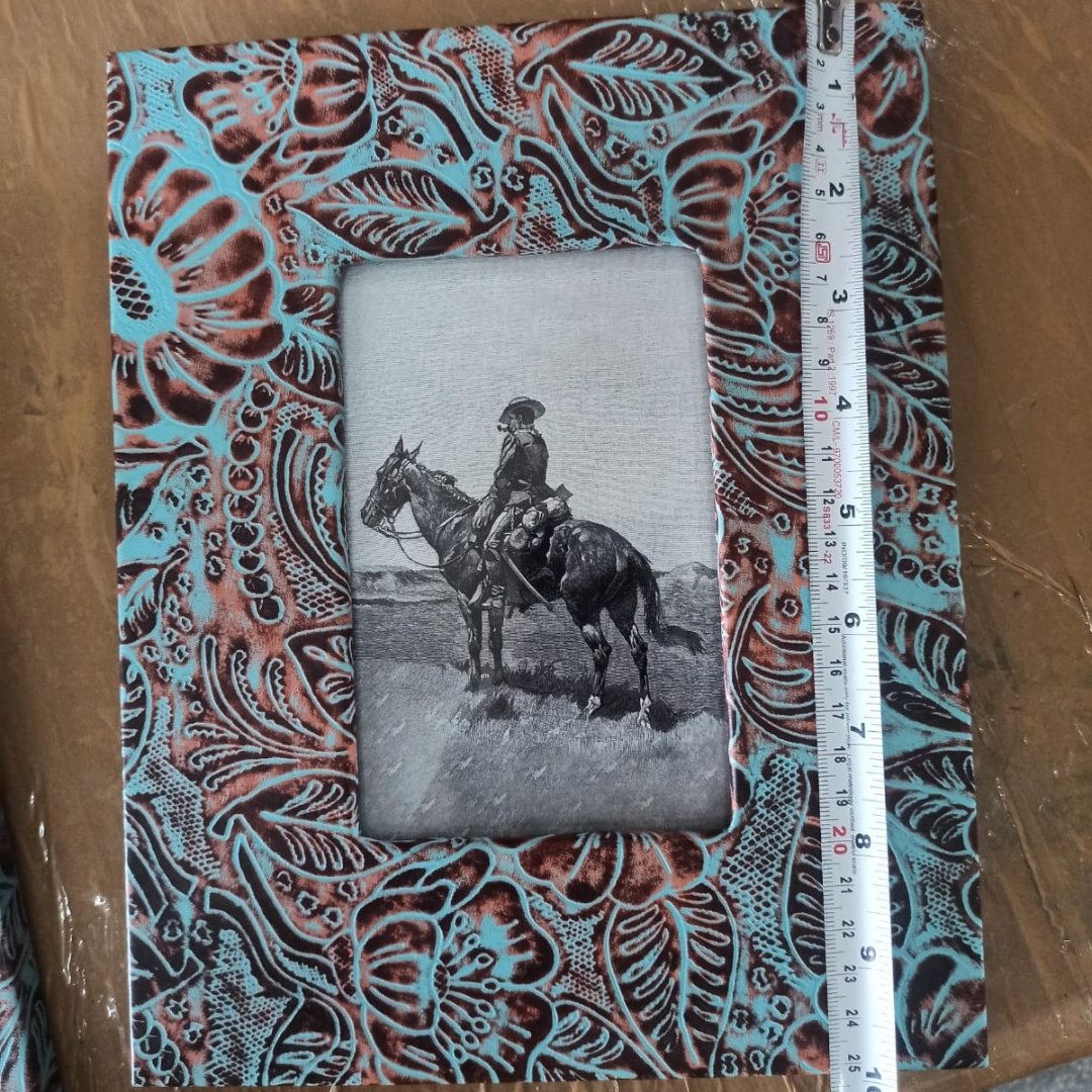 Leather tooled leather Pogo Picture frame - Rustic Furniture Outlet