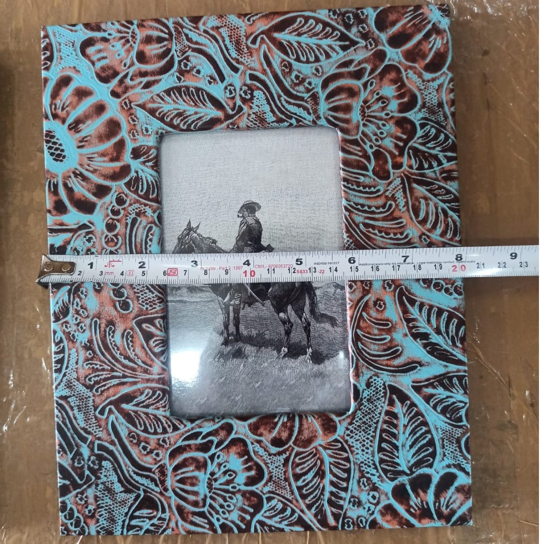 Leather tooled leather Pogo Picture frame - Rustic Furniture Outlet