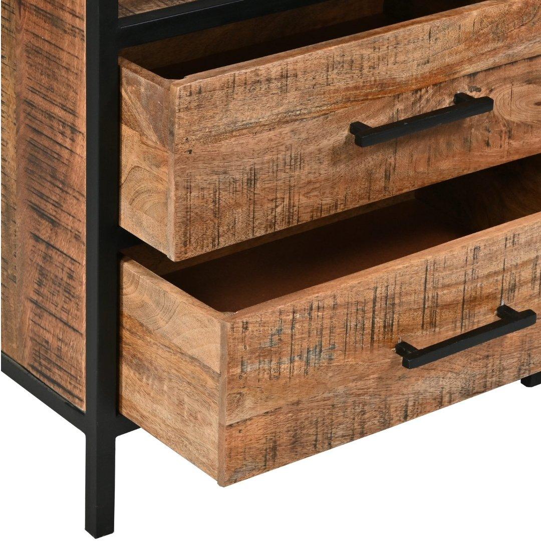 Madone Mango Wood Slim Bookcase with drawers - Rustic Furniture Outlet