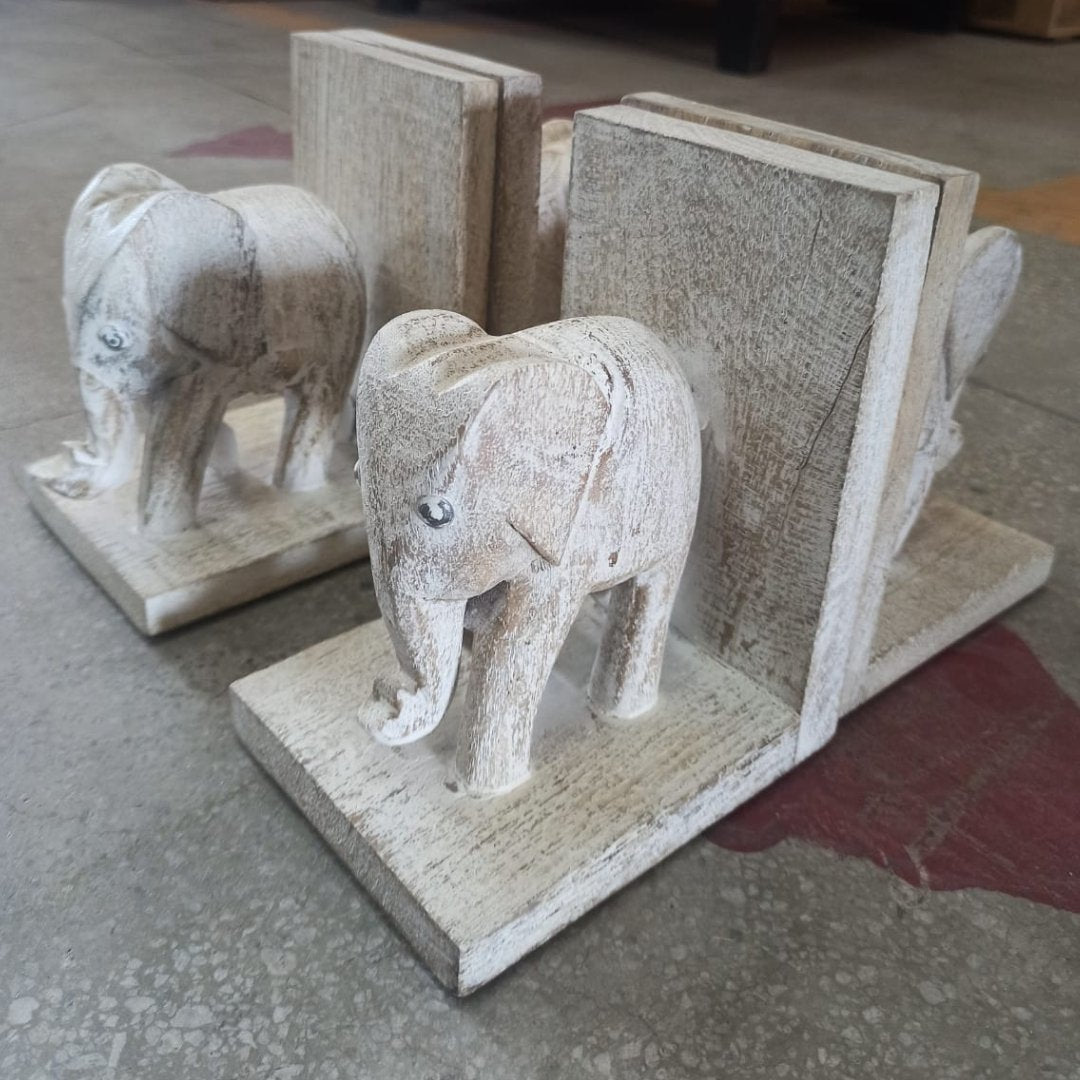 Mango Wood Decorative Elephant Bookends - Rustic Furniture Outlet