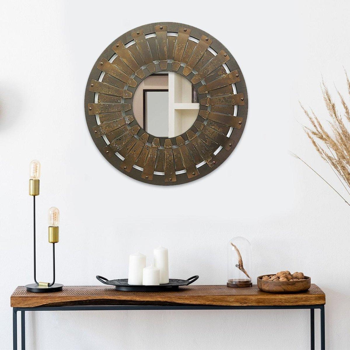 Miroir mural rond rustique en métal - Rustic Furniture Outlet