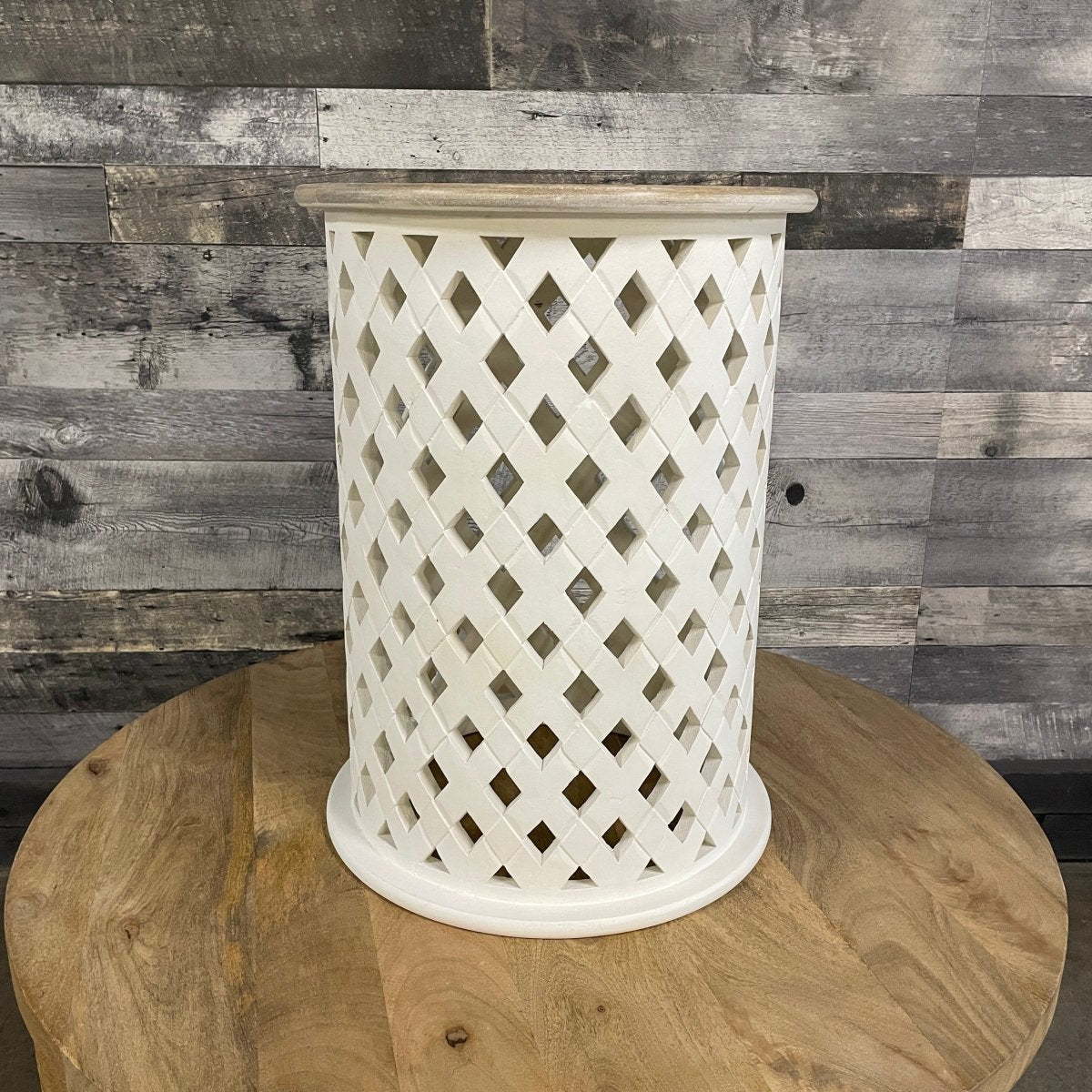 Montauk White mango wood round end table - Rustic Furniture Outlet